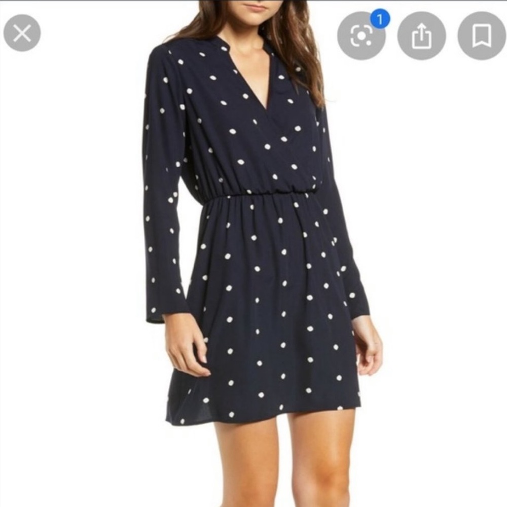 All in Favor Navy Polka Dot Cross Front Dress